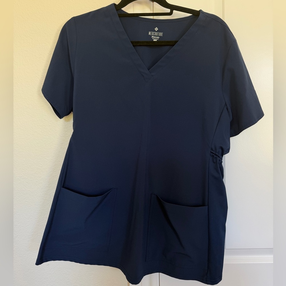 Med Couture Women's Short Sleeve Navy Maternity Scrub Top